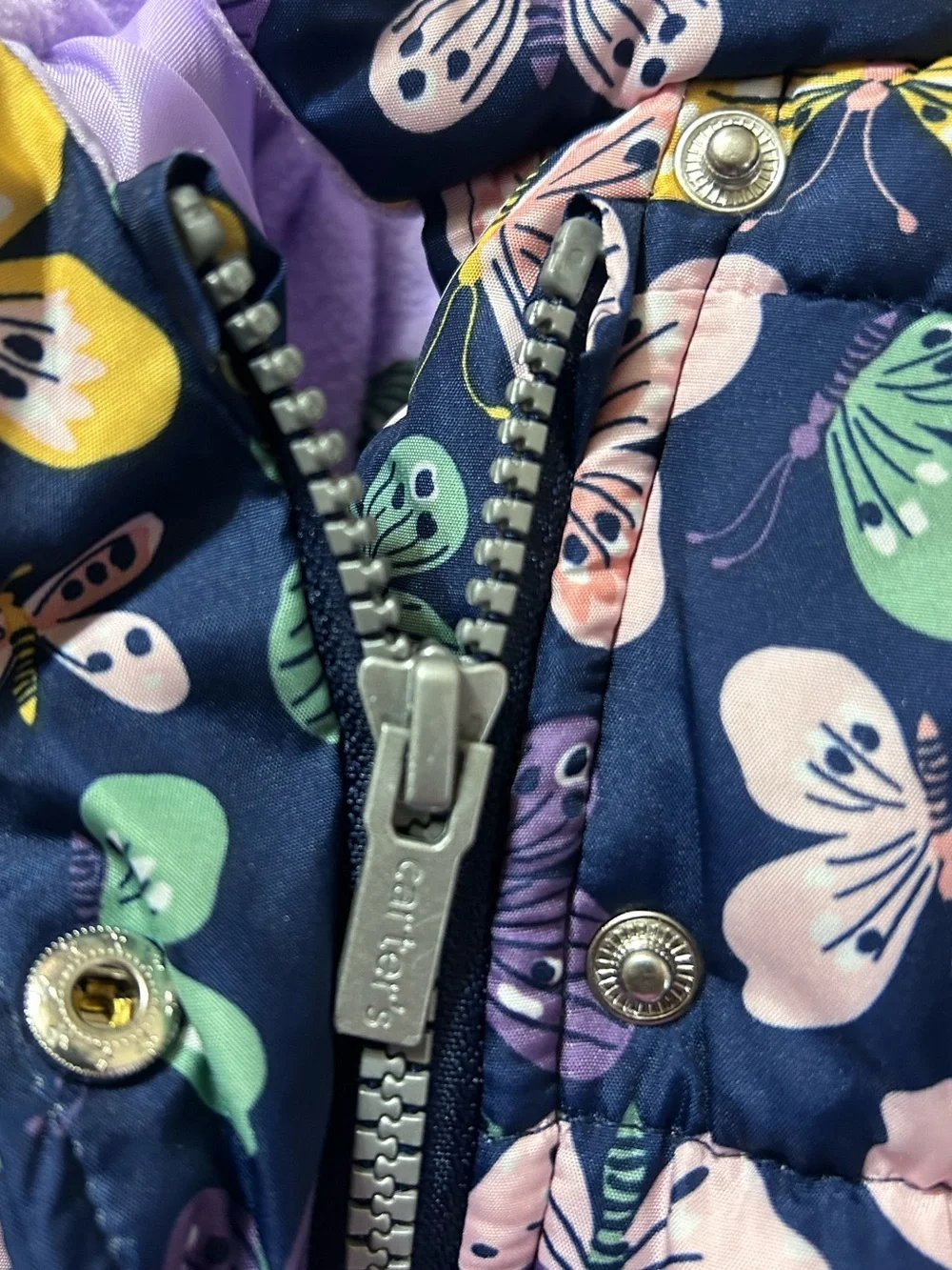 Carter’s Blue Butterfly Print Faux Fur Hooded Puffer Jacket